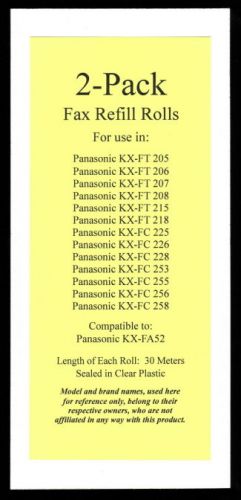 2-pack of KX-FA52 Fax Refills for Panasonic KX-FT207 KX-FT208 KX-FT215 KX-FT218