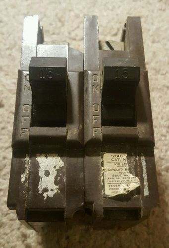 Lot of 2 Federal Electric Products 15 Amp Single Pole Circuit Breakers