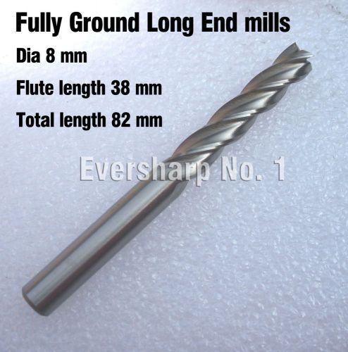 Lot 1pcs HSS Fully Ground 4 Flute Long End Mills Cutting Dia 8.0mm Length 82mm