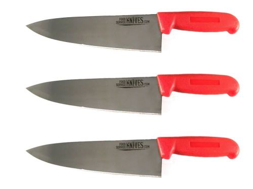 Set of 3 - 8” red chef knives cook french stainless steel food service knives for sale