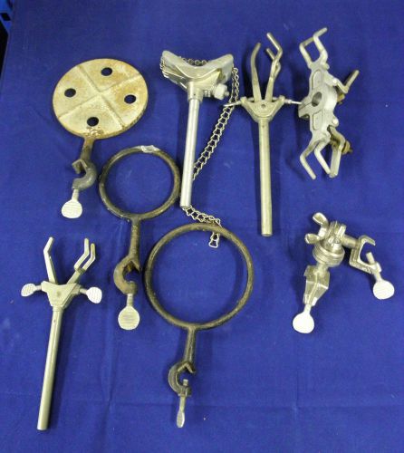 Large lot fisher laboratory clamps, buret holders, glass holders, 90 clamps etc. for sale