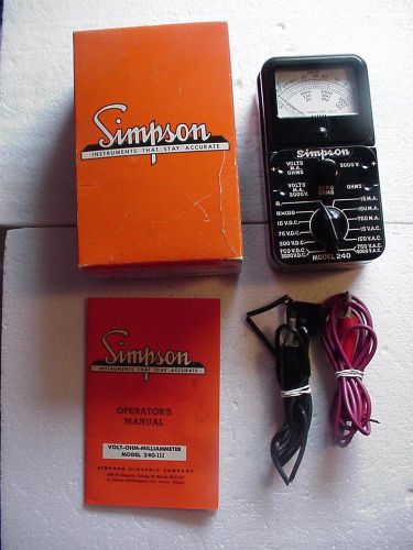 Simpson Model 240 III Hammeter or Volt-OHM-Milliammeter W/ Original Box &amp; Manual