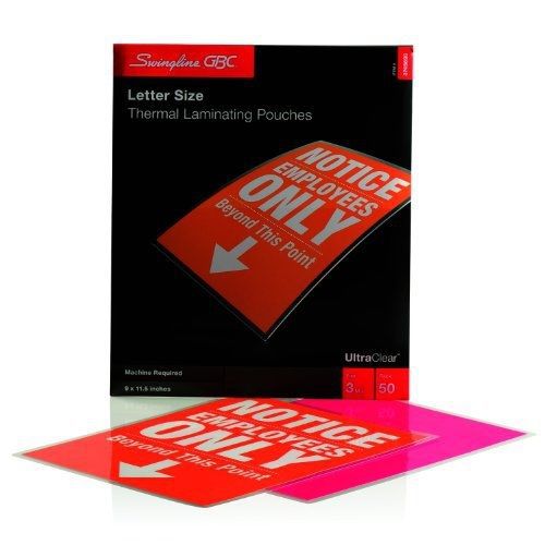 Swingline GBC UltraClear Thermal Laminating Pouches, Letter Size, 3 Mil, 50 Pack