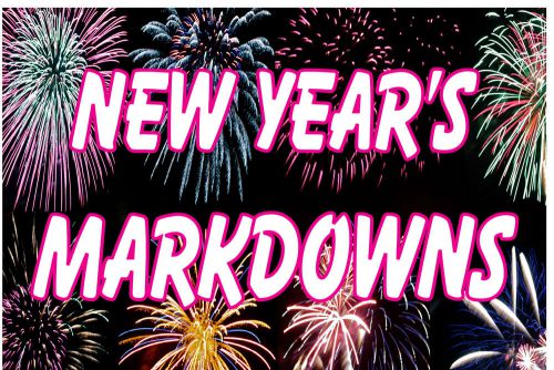 New Years Markdowns  2ft x 3ft Vinyl Banner Sign w/4 brass Grommets made in USA