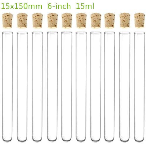 Plastic Test Tube With Cork Stopper 15x150mm 6-inch 15ml  Pack50, Favor Tubes