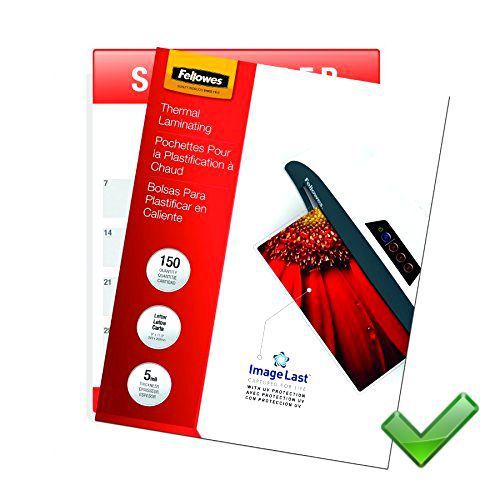 Fellowes Thermal Laminating Pouches, ImageLast, Letter Size, 5 Mil, 150 Pack (52