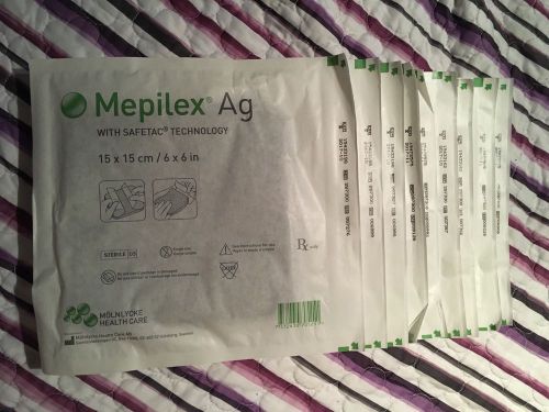 9 Pieces of Mepilex AG - 6x6 - 287300 AntiMicrobial Soft Foam Silver Dressing