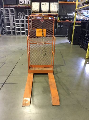 Forklift stock picker work platform with safety harness. fork lift attachment for sale