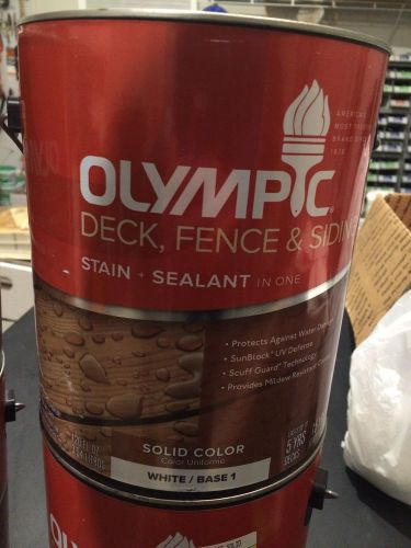 (4) Olympic Deck, Fence, &amp; Siding Stain/Sealant In One Solid White Base Gallons