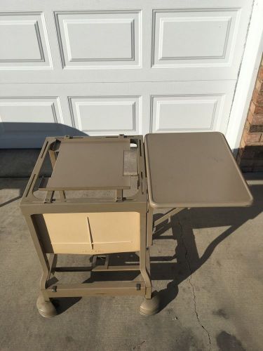 Vtg tan tiffany industrial typewriter stand desk rolling metal cart for sale