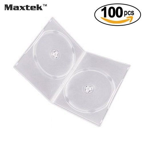 Maxtek 7mm Slim Clear Double CD/DVD Case, 100 Pieces Pack. (2 Discs Capacity per