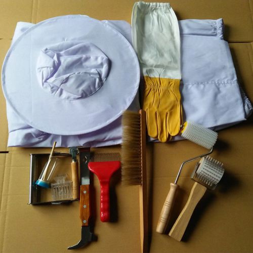12pcs full body bee brush beekeeper beekeeping suit veil gloves hive tool set for sale
