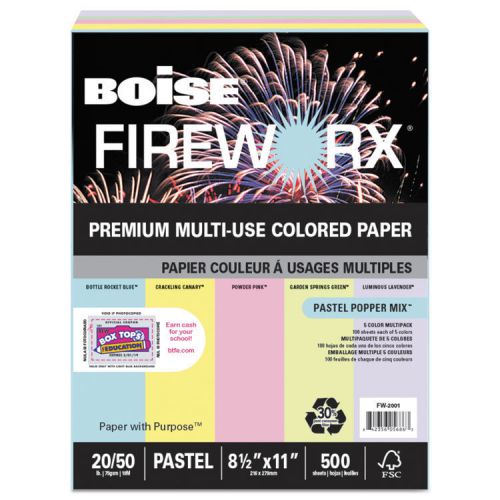 FIREWORX Colored Paper, 20lb, 8-1/2 x 11, Pastel Popper Mix, 500 Sheets/Ream