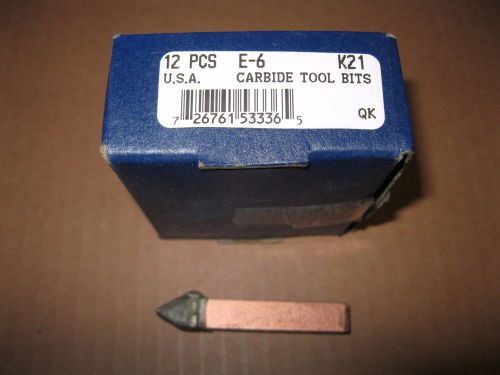 American Carbide Tool Carbide-Tipped Tool Bit E-6 K21 0.375&#034; Square 1 BOX OF 12