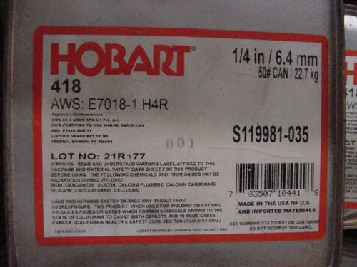 Hobart Hoballoy  7018-1 H4R 1/4&#034; welding rods 50 LB AWS E7018