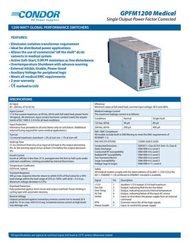 SL Power/Condor &amp; Ault GPFM1200-48 AC/DC Power Supply Single-OUT 48V 25A 1.2KW