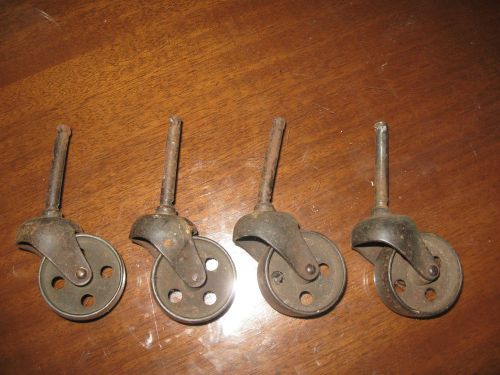 Set of 4 c.1900 Industrial Castors 1 3/4&#034; Steel Wheels w/ Posts