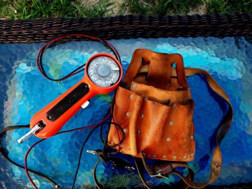 Vntg  Lineman Leather Tool Belt and Orange Rotary Repair Test Phone Nice&amp;Clean