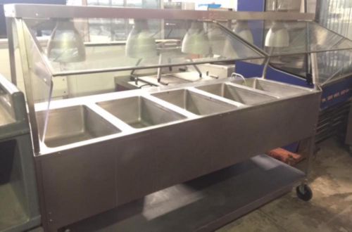 Used Aerohot Duke 5-Well Stainless Steam Table W/Warmers &amp; Sneeze guard