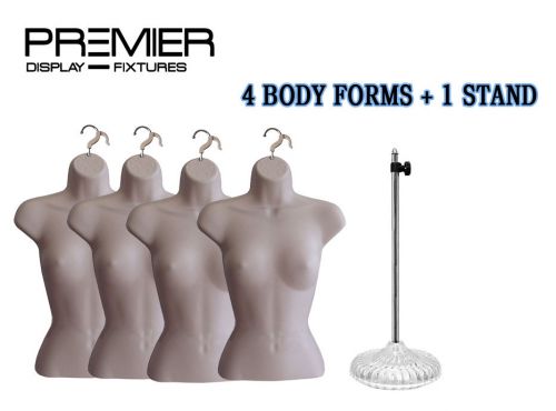 SET OF 4 HANGING FEMALE BODY FORM WAIST LONG PLASTIC MANNEQUIN WITH BASE NUDE