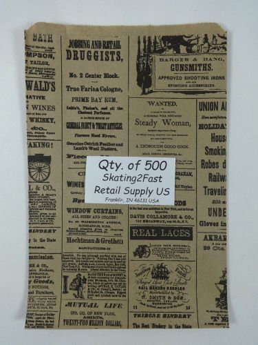 500 Qty. 6.25 x 9.25 Newsprint Design Paper Merchandise Bag Retail Shopping Bags
