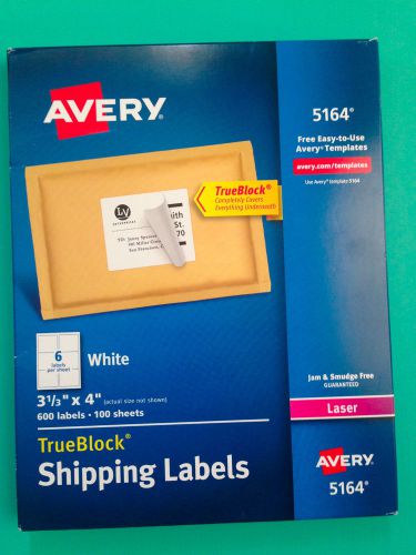 Avery 5164 Laser Shipping Labels 3 1/3 x 4 - 600 Labels 100 Sheets - White - NEW