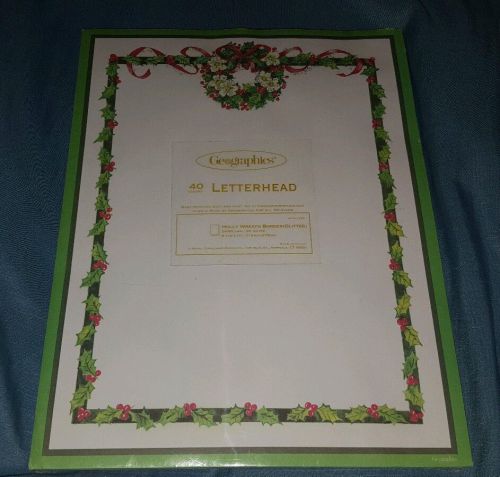 Geographics Letterhead~ Holly Wreath Border (Glitter)~40 Count~NEW
