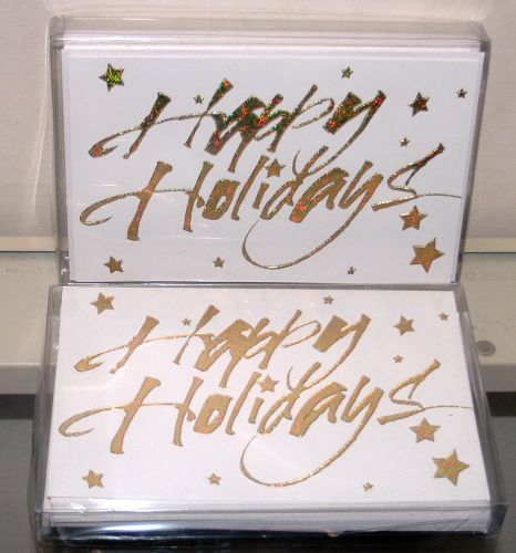 28 Deluxe Happy Holidays Greetings Cards Gold Embossed with Envelopes 8&#034; x5-1/2&#034;