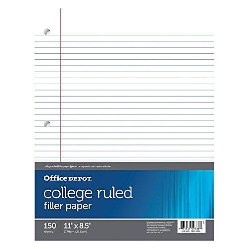 Office Depot Notebook Filler Paper, College-Ruled, 8 1/2in. x 11in., 3-Hole