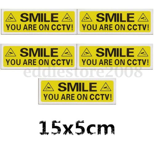 5pcs 150x50mm Smile You Are On CCTV Self-adhensive Stickers Security Signs Decal