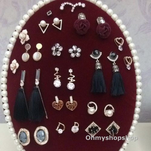 Soft Velvet Ear Stud Pearl Oval Earrings Jewellery Display Rack Holder Case GY