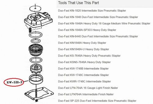 Duo-Fast Poppet Seal KW-120-3 part for KN-1848, LFN-764 + many others