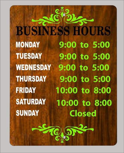 &#034;Business Hours&#034; sign-customisable your hours Country style woodgrain look