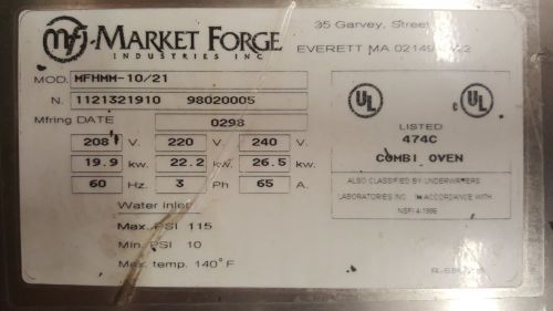 market forge COMBI-TECH ELECTRIC COMBI OVEN MFHMM 10/21