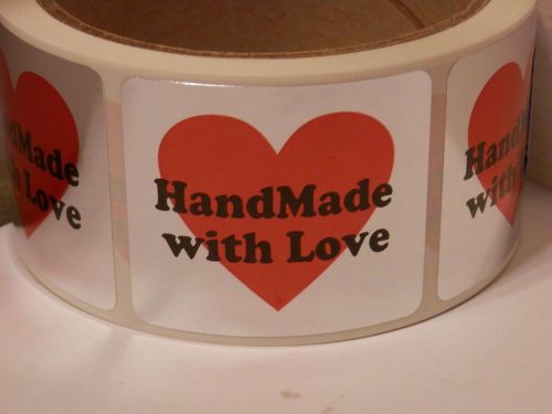 36 HANDMADE WITH LOVE with heart 1.75x2 silver foil Stickers Labels