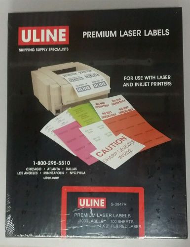 NEW ULINE Premium Laser Labels S-3847RED 4 x 2&#034; RED, 1000 labels
