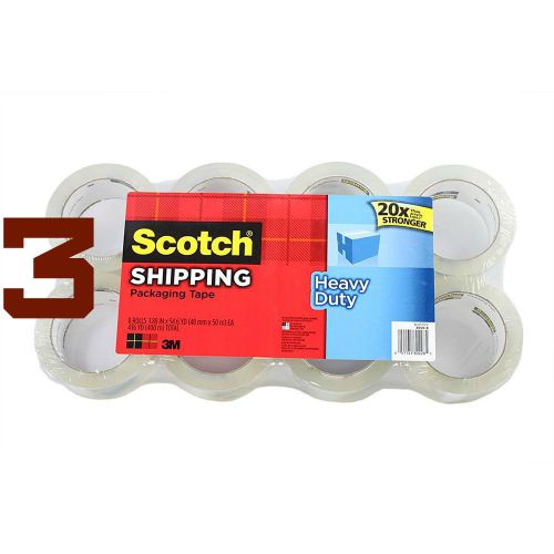 Scotch Heavy Duty Shipping Packaging Tape, 3X8 Rolls, FREE SHIPPING