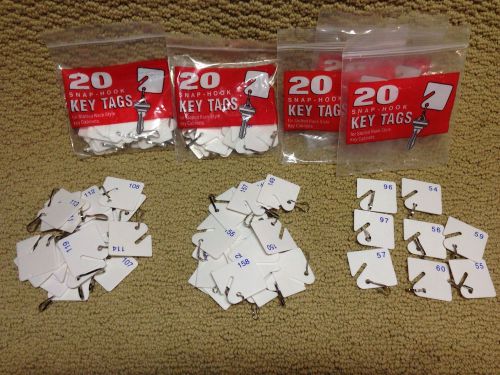 85 Mmf Slotted Rack SQUARE Key Tags With Snap-Hook - Numbered  White