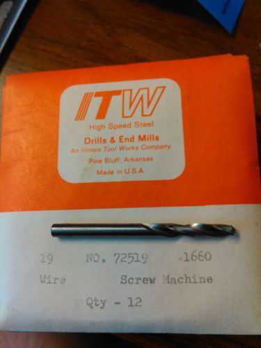 ITW HSS Screw Machine Twist Drills 19 Wire #72519, 108-pack