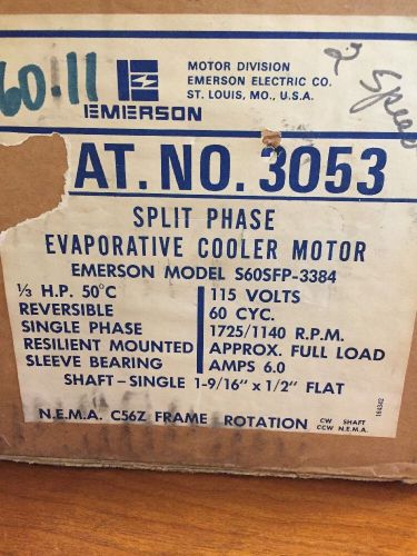 NOS Emerson 1/3 Hp Split Phase Evaporative Cooler Motor S60SFP-3384