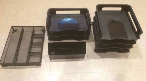 Lot of used office multi-level trays and organizers