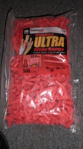 NIB~(500 Count Bag) GB WingGard ULTRA Wide Range 22-6 Wire Connectors (Red)