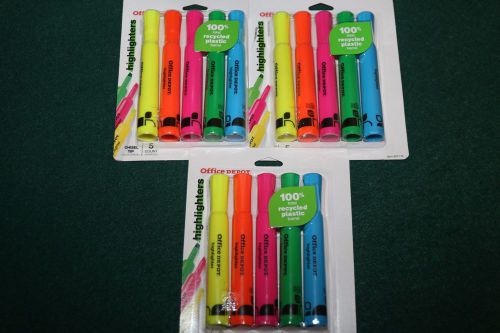 Office Depot Chisel Tip Highlighters 5-ct. Assorted Colors New - Lot of 3 packs