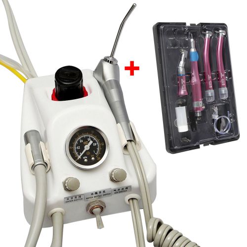 Portable Dental Turbine Unit + Rainbow High Low Speed Handpiece Kit 4H Pink