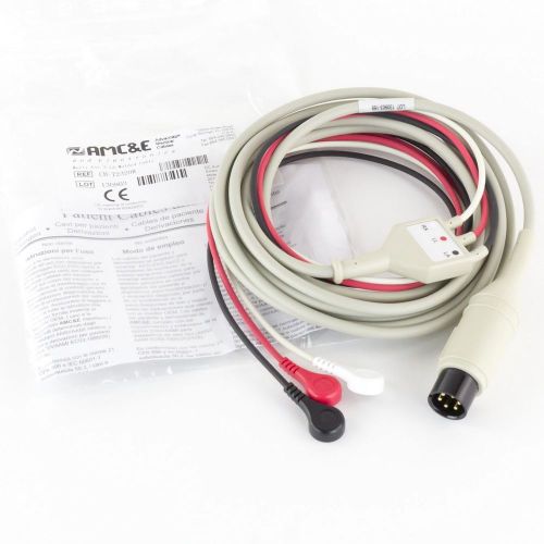 AMC&amp;E ECG Fixed AHA 3 Lead Wire Fixed Trunk Cable Snap Clips New Guaranteed
