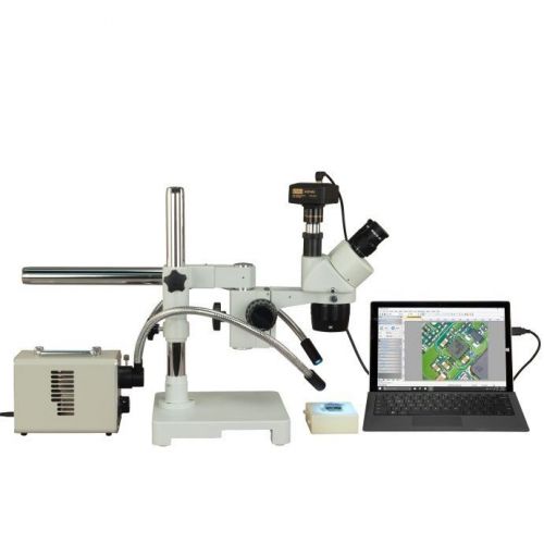 Trinocular 5x-10x-15x-20x-30x-60x 14mp usb boom microscope+20w dual fiber light for sale