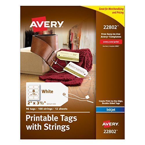 Avery 22802 Printable Tags with Strings Inkjet Printers 2 x 3.5 inches 96 tags