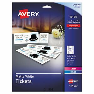 Avery Card,Ticket,Tear,200pk,Wh 16154 16154  - 1 Each