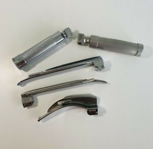 Lot Of5 Laryngoscopes With Handle Mercury Foregger Macintosh 3,Foregger Miller 4