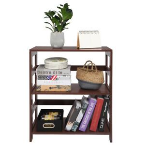 Wood Shelf Storage Rack 3 Tier Bookcase Shelf Storage Organizer, Brown Color